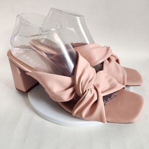 Esprit Powder Pink Faux Leather Block Heel Sandals Size 11 Twisted‎ Strap Mules